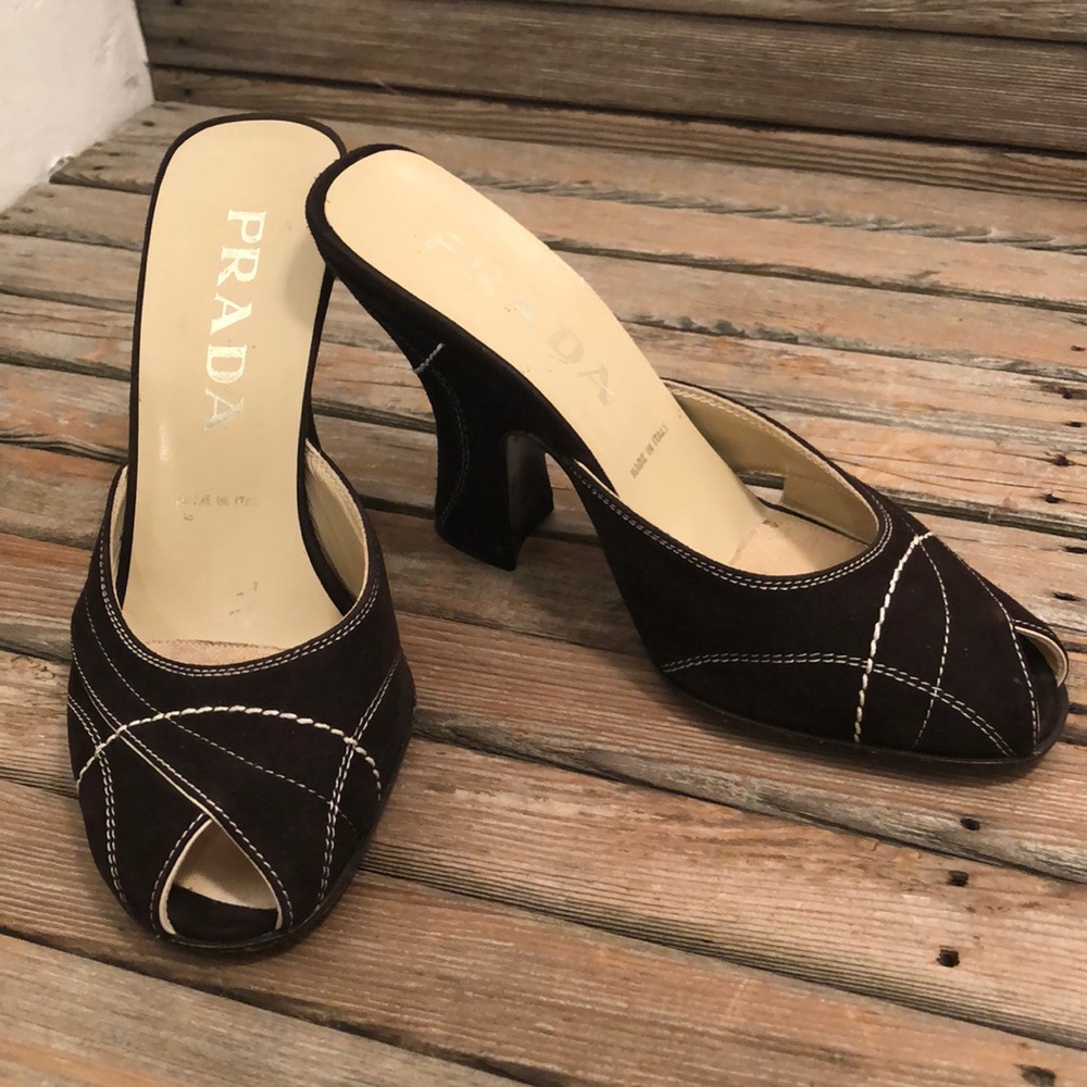 PRADA brown suede heels size US 4 1/2 (Euro 34.5)